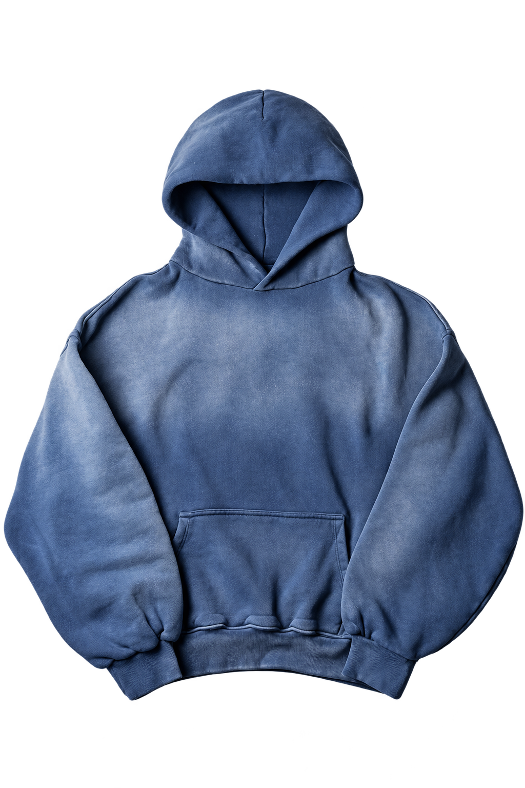 Sun fade solid hoodie in washed blue, isolated on transparency