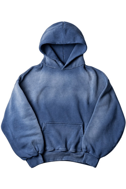Sun fade solid hoodie in washed blue, isolated on transparency